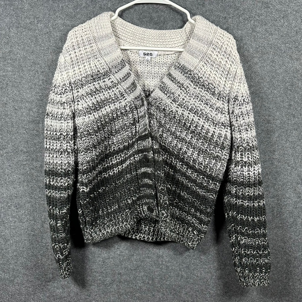 525 Womens Grey Ombre Shaker Knit Button Front Cardigan Sweater‎ Small - Picture 2 of 8